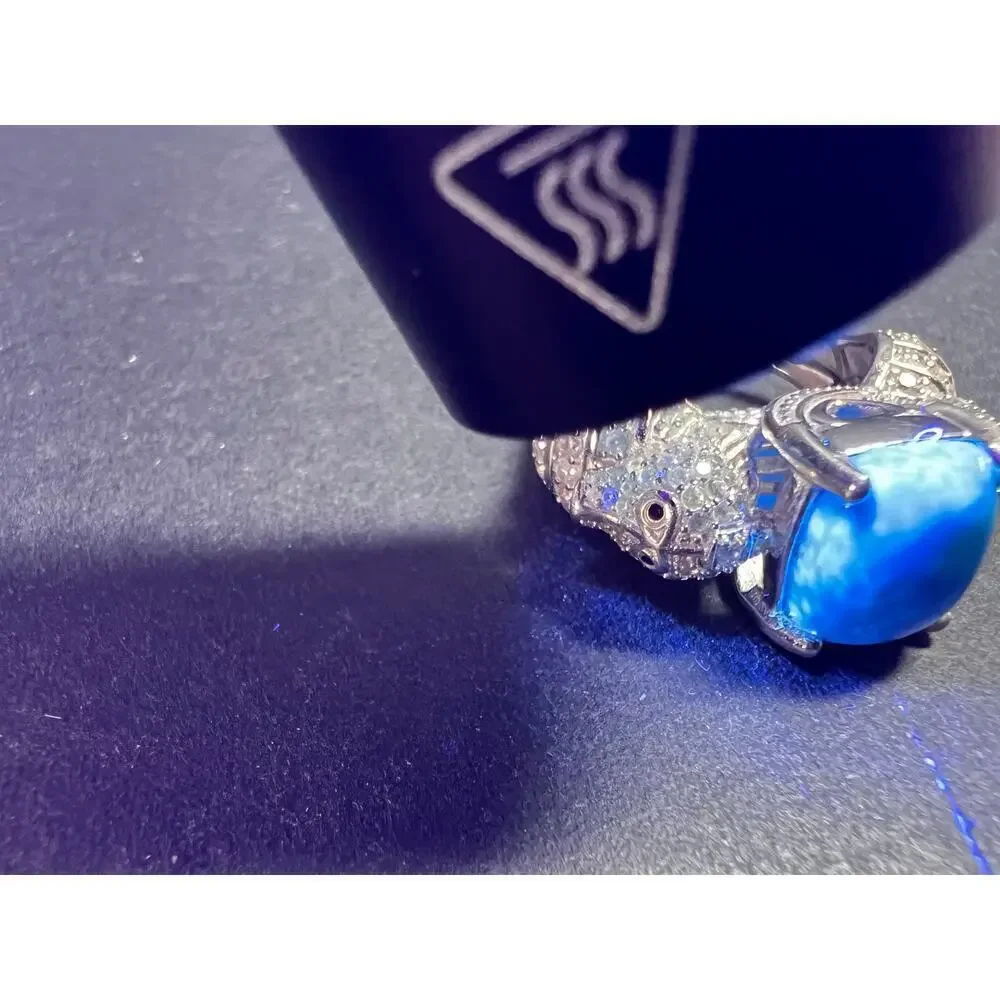 NEW Ceruleite and zircon seahorse ring in sterling silver size 8